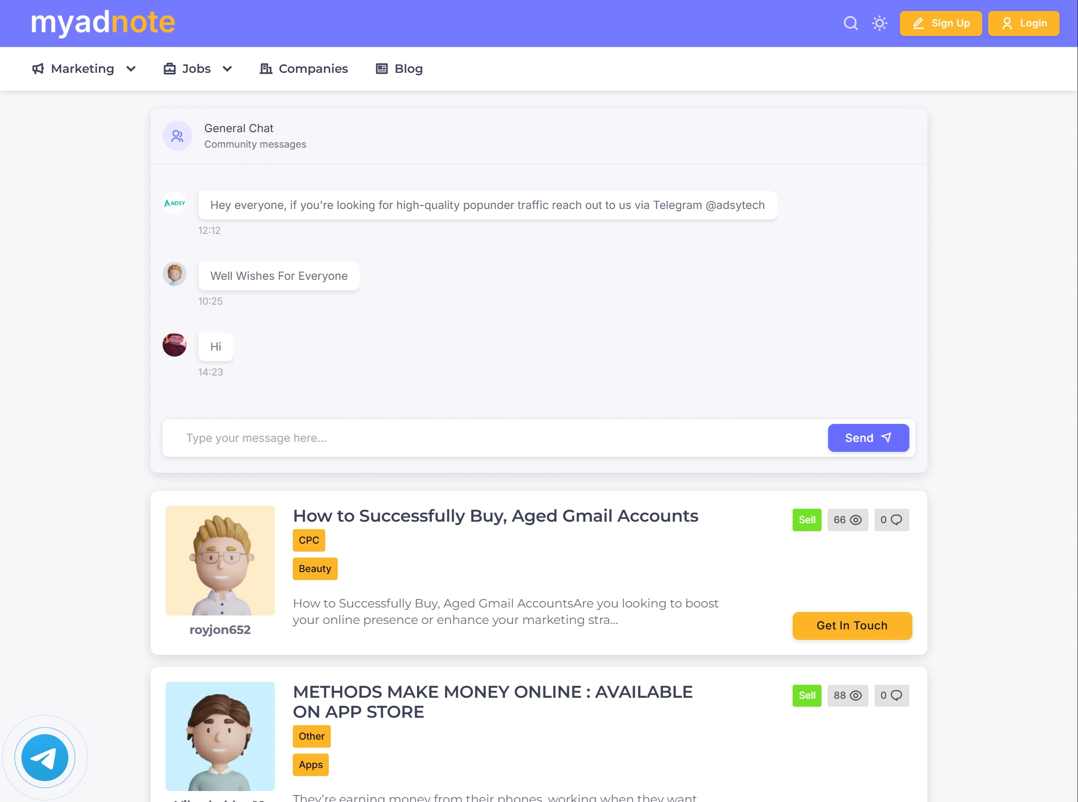 Интерфейс платформы MyAdNote